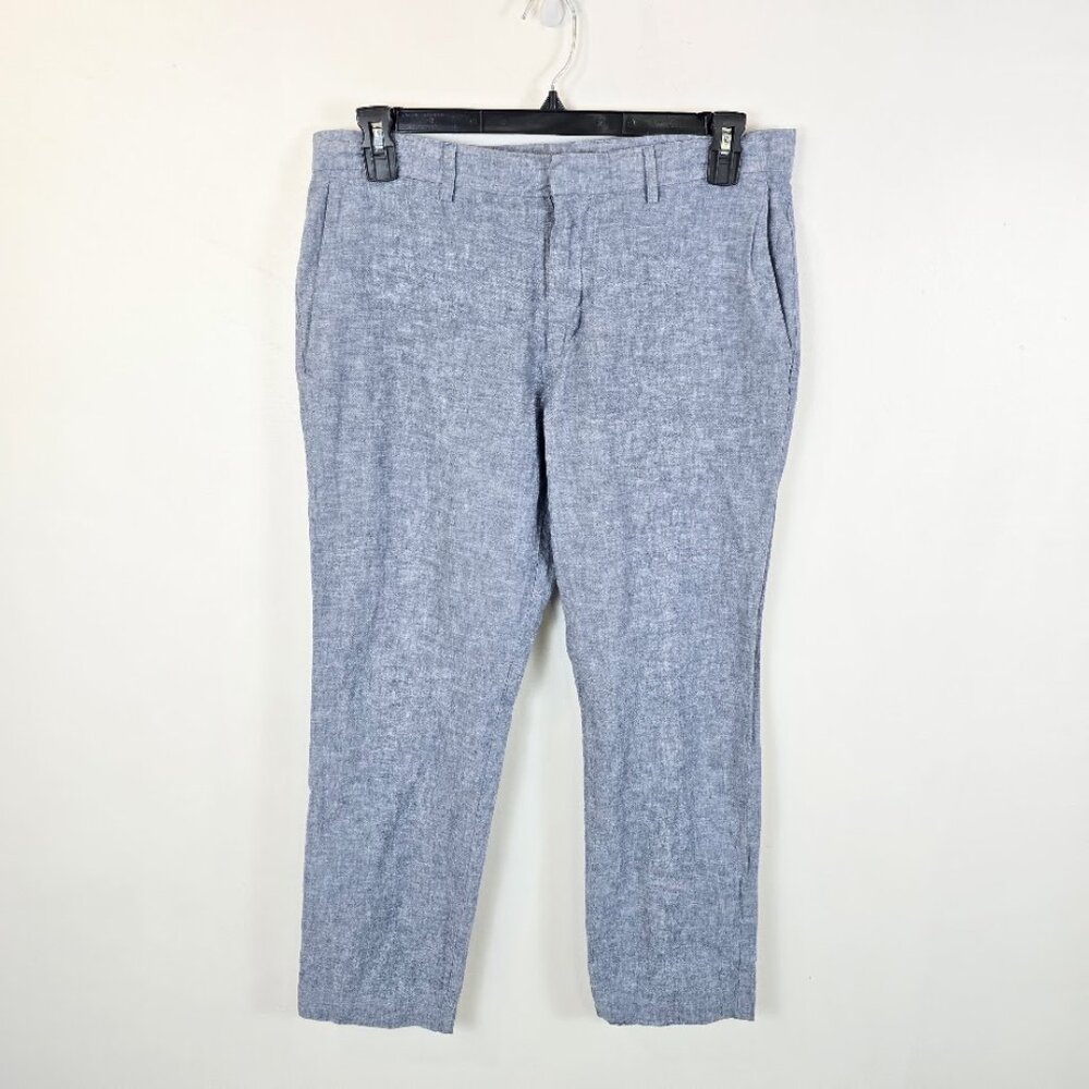Perry Ellis Slim Fit Linen Blend Chambray Chino Pants - Picture 2 of 15